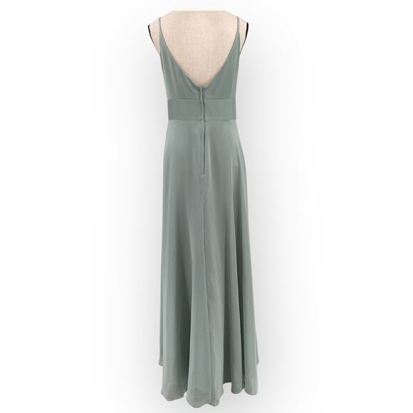 David's Bridal Spaghetti Strap Crepe-Back Satin Dress in Dusty Sage - Picture 5 of 13